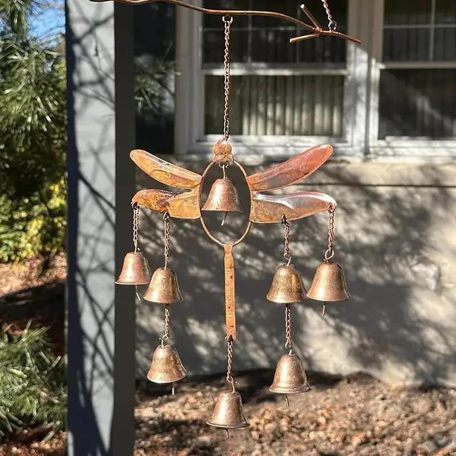 Ancient Graffiti Gold Dragonfly & Bells Wind Chime