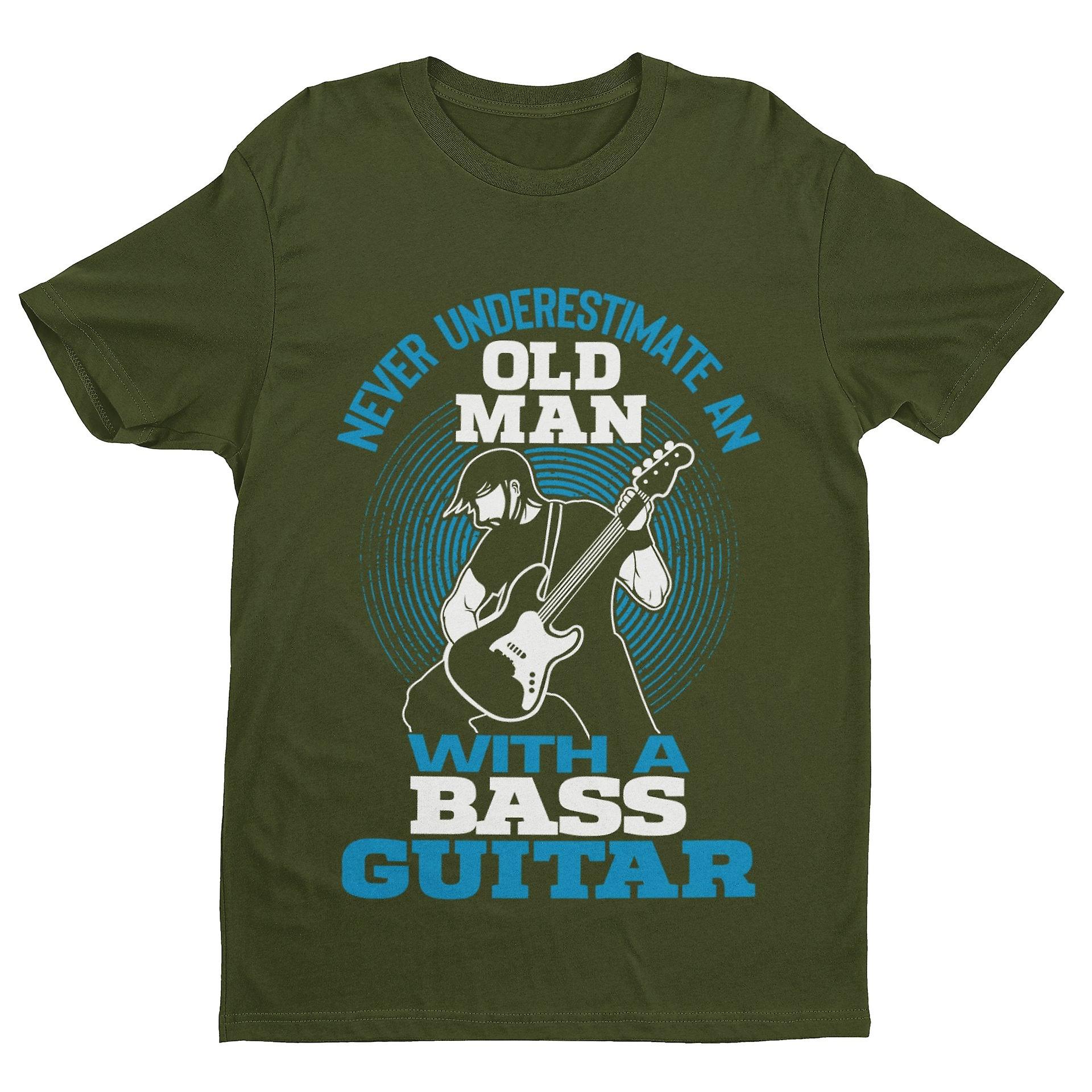 Never Underestimate An Old Man With A Bass Guitar Funny T Shirt Dad Grandad Gift