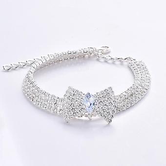 Feels Bling Rhinestone Pet Necklace Bow Dog Necklace Adjustable Crystal Cat Necklace Small Pet Dog Necklace (Silver, S)