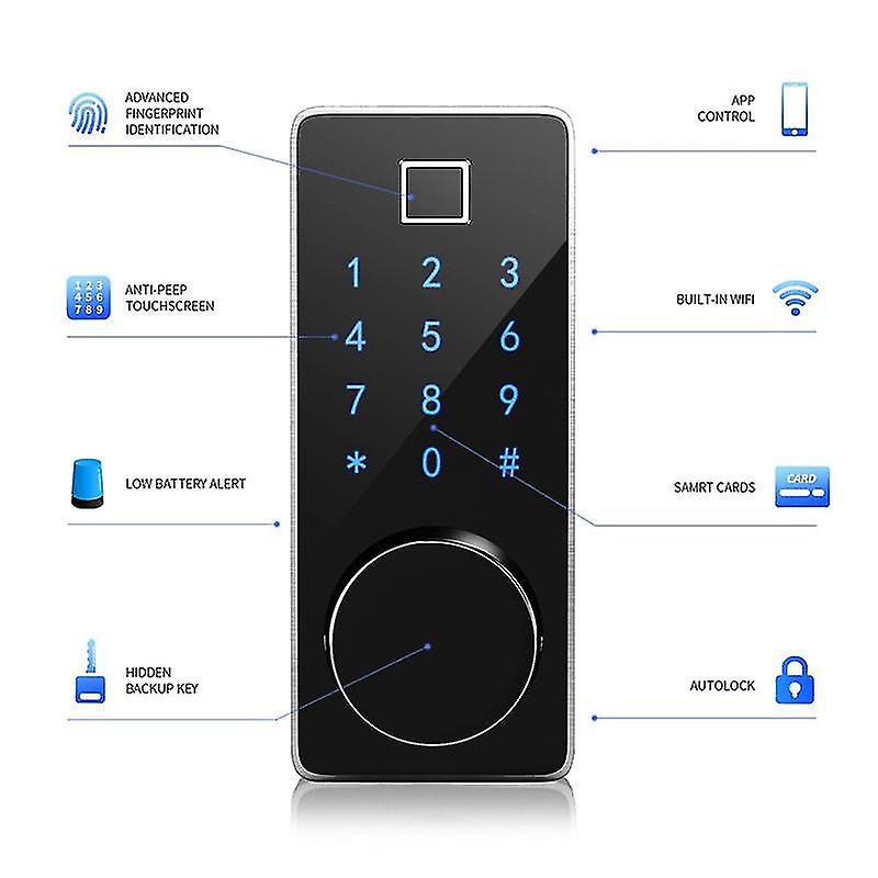 Smart Lock Keyless Entry Bluetooth Tuya Lock With Fingerprint Reader Touch Screen Keypad Password Locks Compatible Tuya Gateway