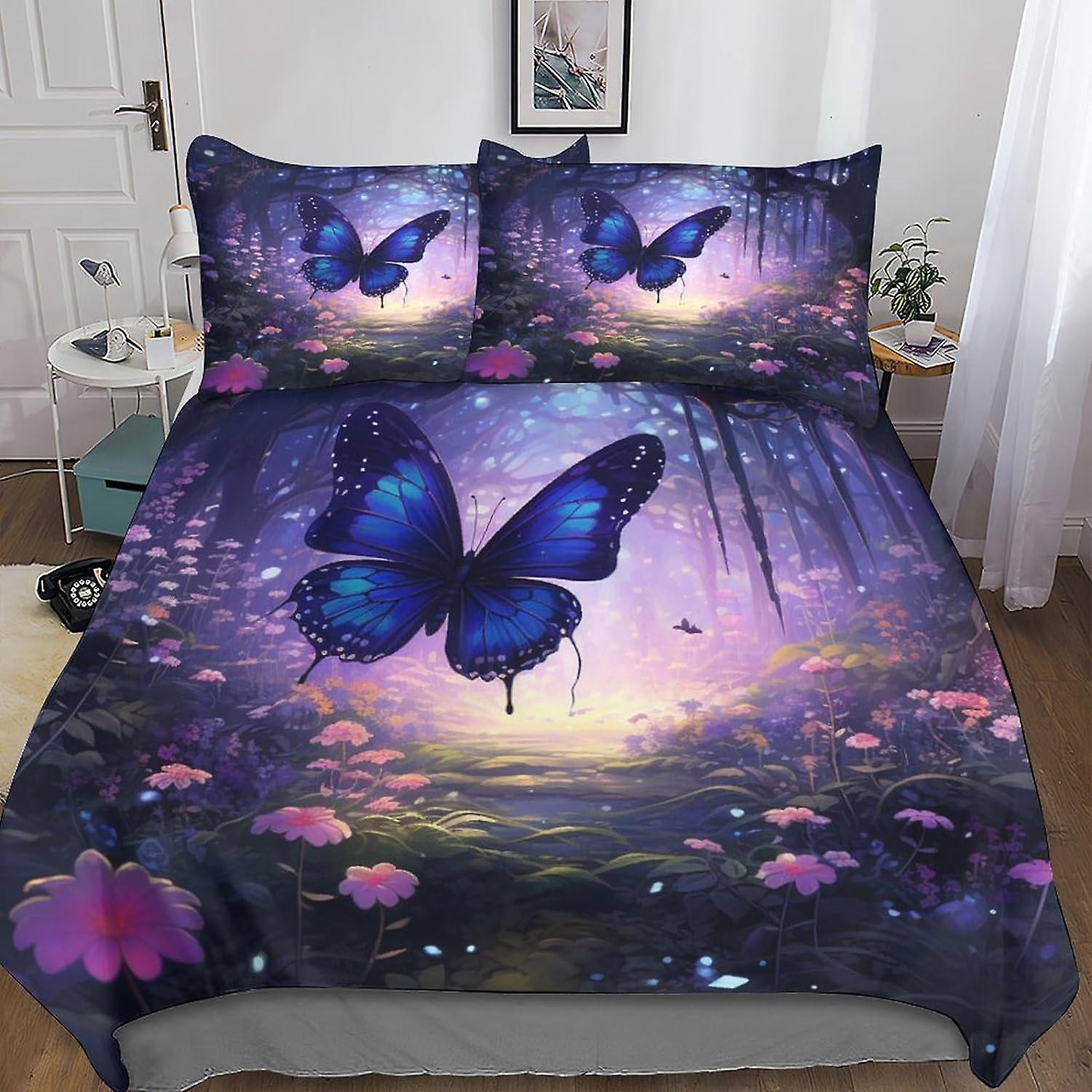 VCLUST Flower Butterfly Duvet Cover Set 3D Printed Bedding Colorful Quilt Cover Set 3 Pieces Soft Microfiber with Zipper Closure for Teens And Adults