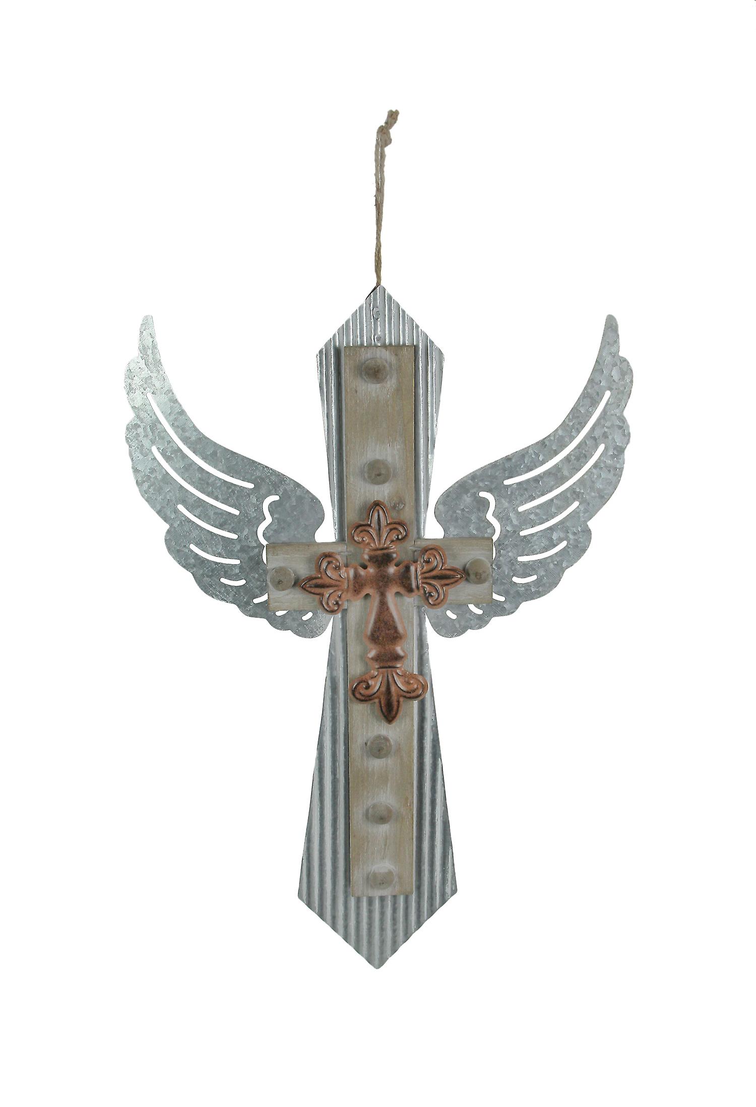 Galvanized Metal Winged Cross Handmade Decorative Rustic Hanging Wall Decor