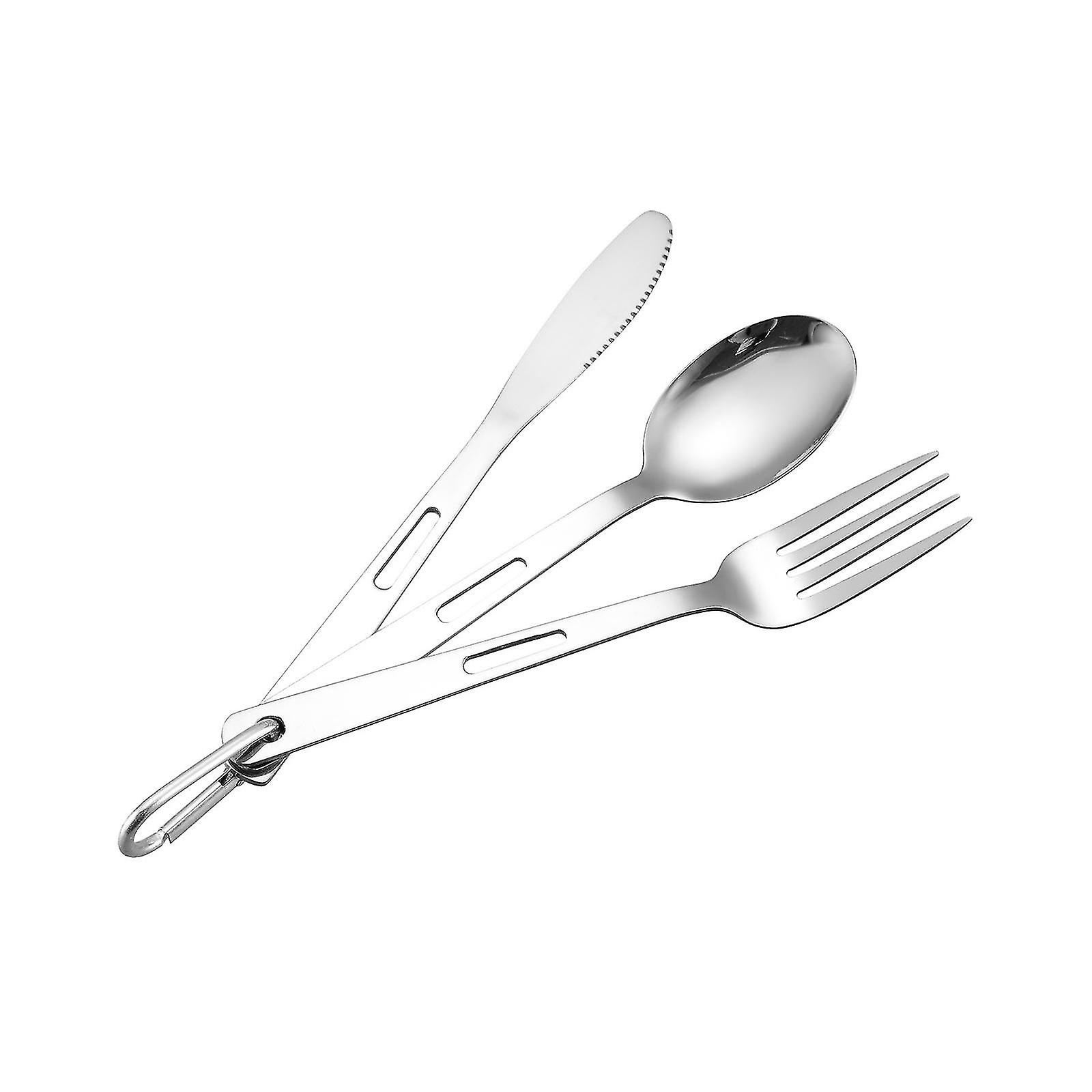 Camping Cutlery Set Dinnerware Metal Flatware For Hiking Backpacking Kitchen Silver