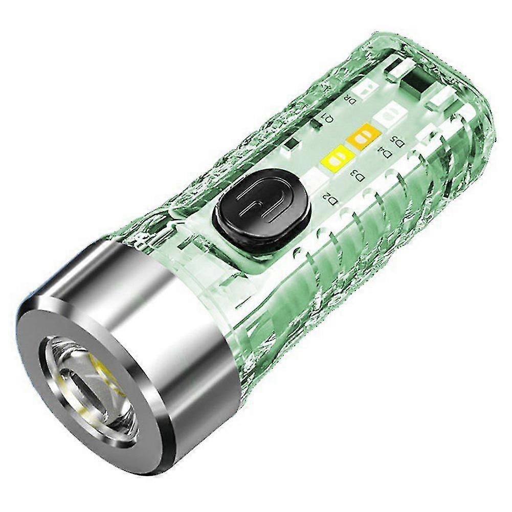 Mini Keychain Flashlight Type-c Quick Charge Multifunctional Ip66 Waterproof Fluorescent Magnetic Warning Camping Flashlight#green