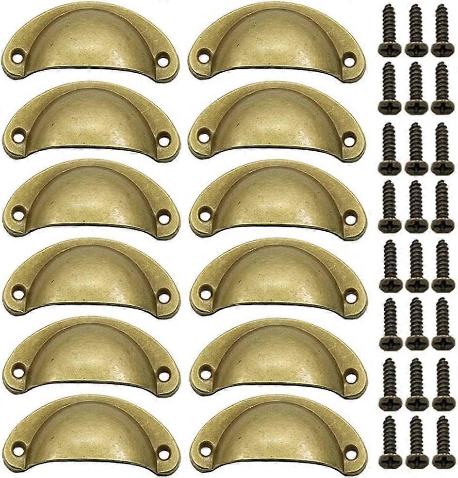 12Pcs Metal Door Drawer Knobs Kitchen Cupboard Drawer Cabinet Handles Knobs Handware Copper Shell Cup Handles Brass Pull Handles