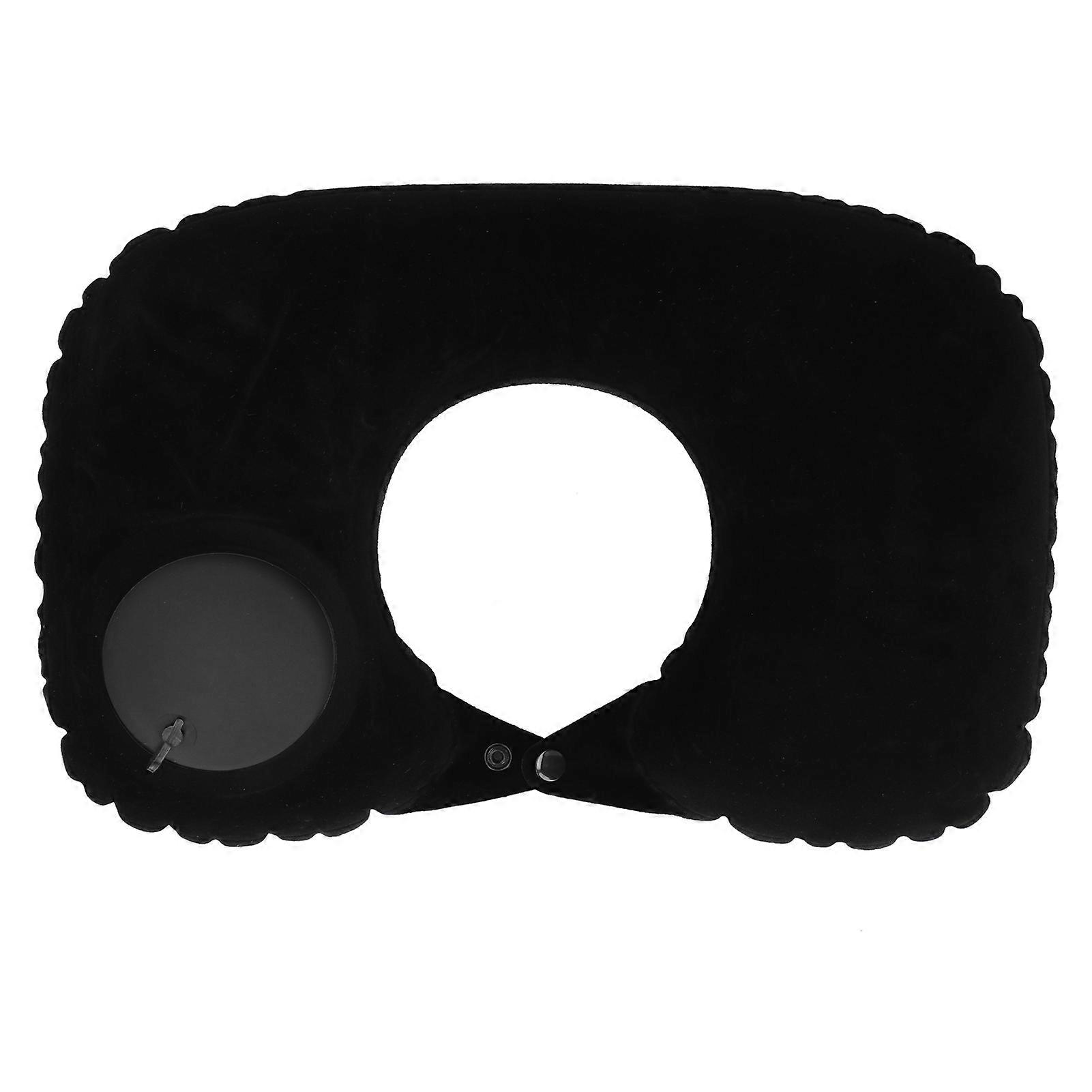 Inflatable Air Pillow U Shaped Press Automatic Inflation for Airplane Car Office Train HomeBlack E2U111