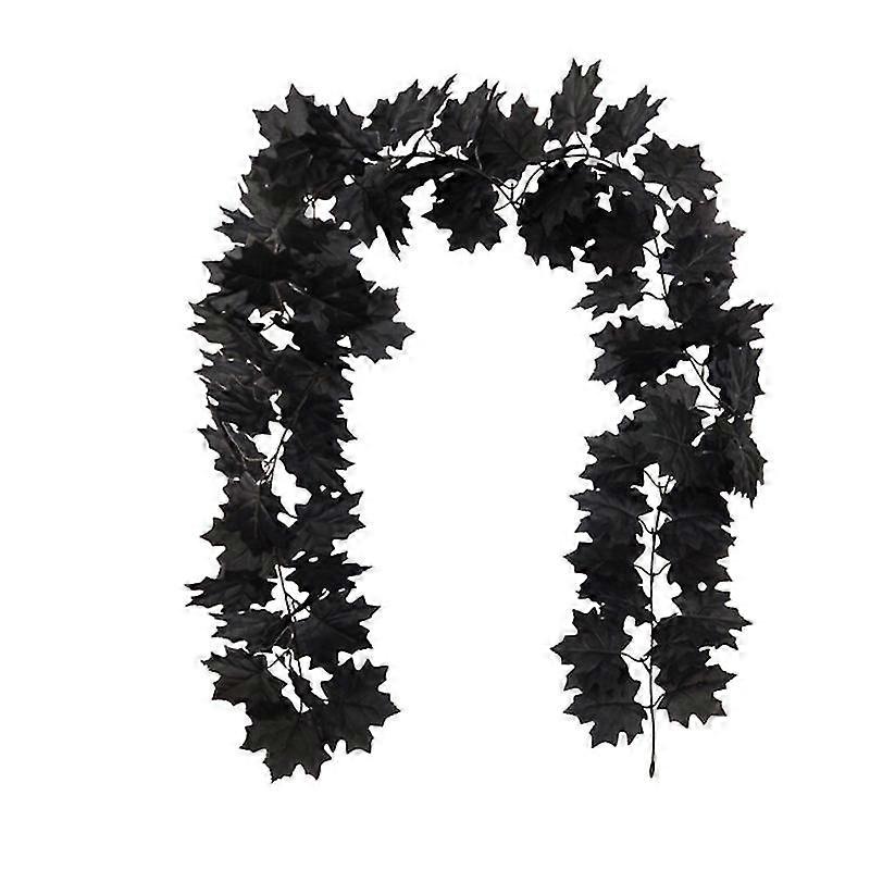 Jianghuo 1/2Pcs 할로윈 인공 화환 걸이 블랙 단풍 잎 가을 잎 등나무 화환 할로윈 공포 테마 파티 홈 장식