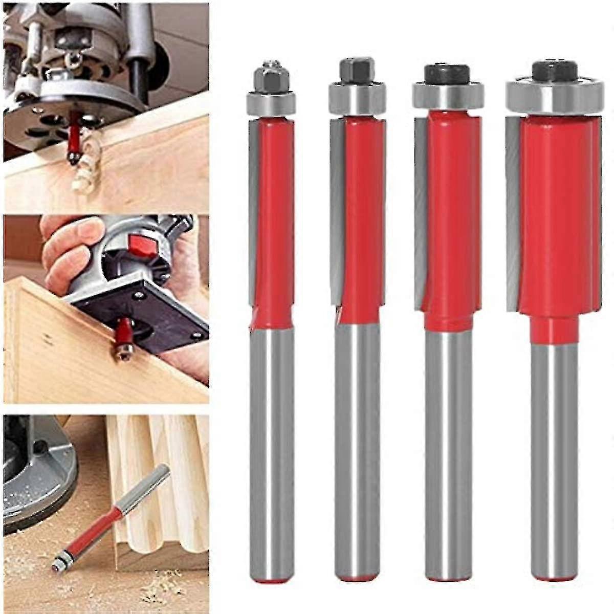 1/4 Inch Shank Flush Trim Router Bits Top Bearing Router Bit Woodworking Milling Cutter Tool 4pcs Set