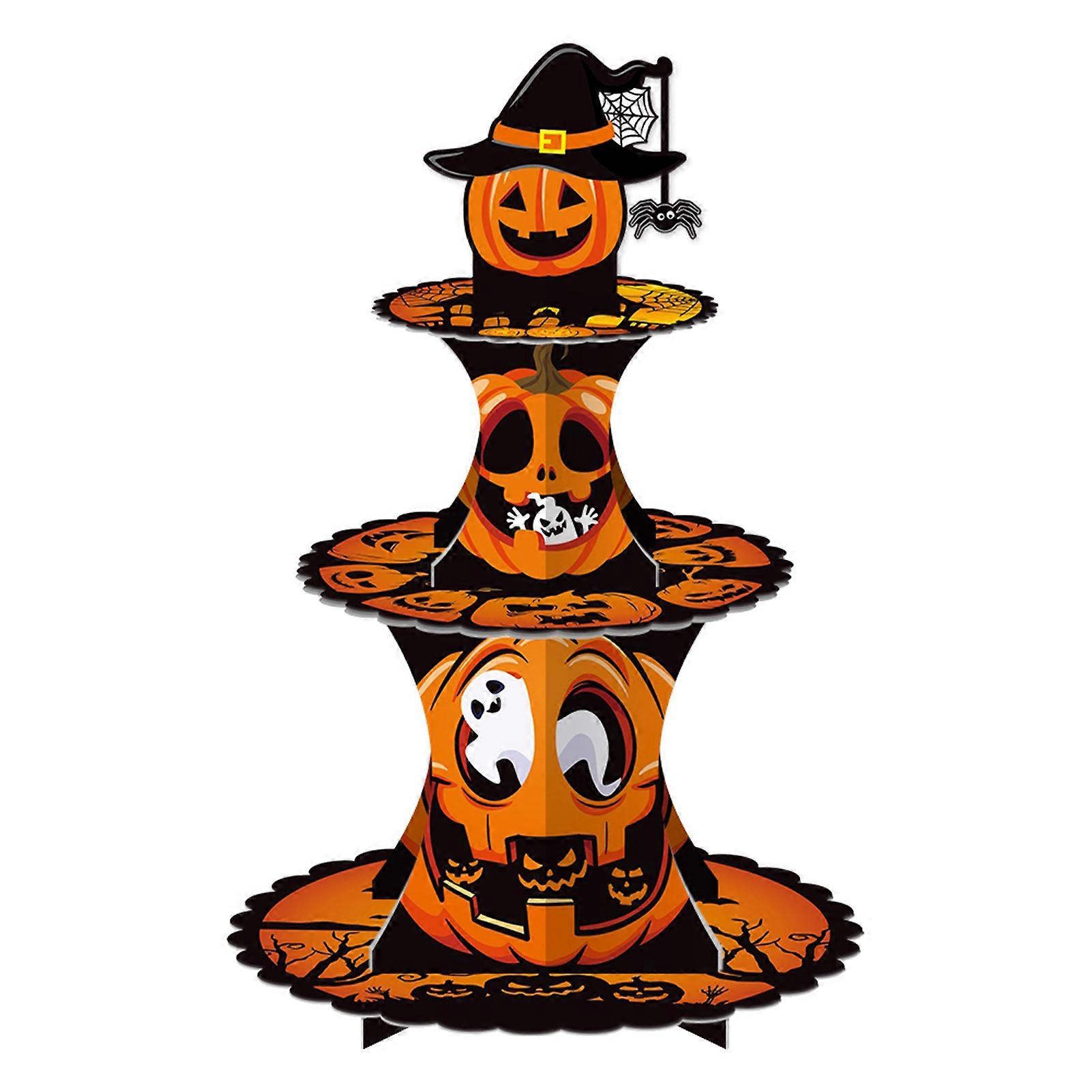 Halloween Tiered Cake Paper Tray Decor Witch Hat Ghost Pumpkin Cake Tower Decoration Dessert Counter Arrangement Pumpkin Cupcake Stand Ornament Hallow