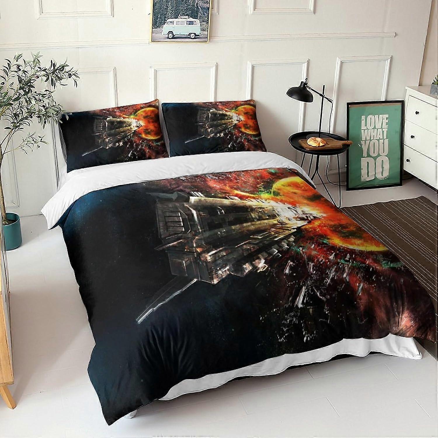 Fantasy Art D Microfiber Duvet Cover Sets Ultra Soft Future Civilization Bedding Set with Pillowcases for Adults and Children Double 135*200 CM