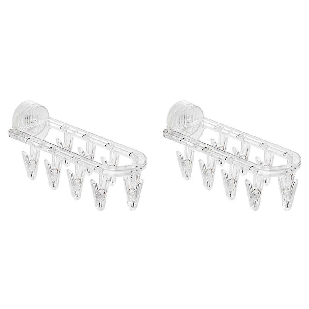 2PC Bathroom Suction Cup Drying Rack Folding Socks Drying Rack Household Clothes Rack Multi Clip Dr