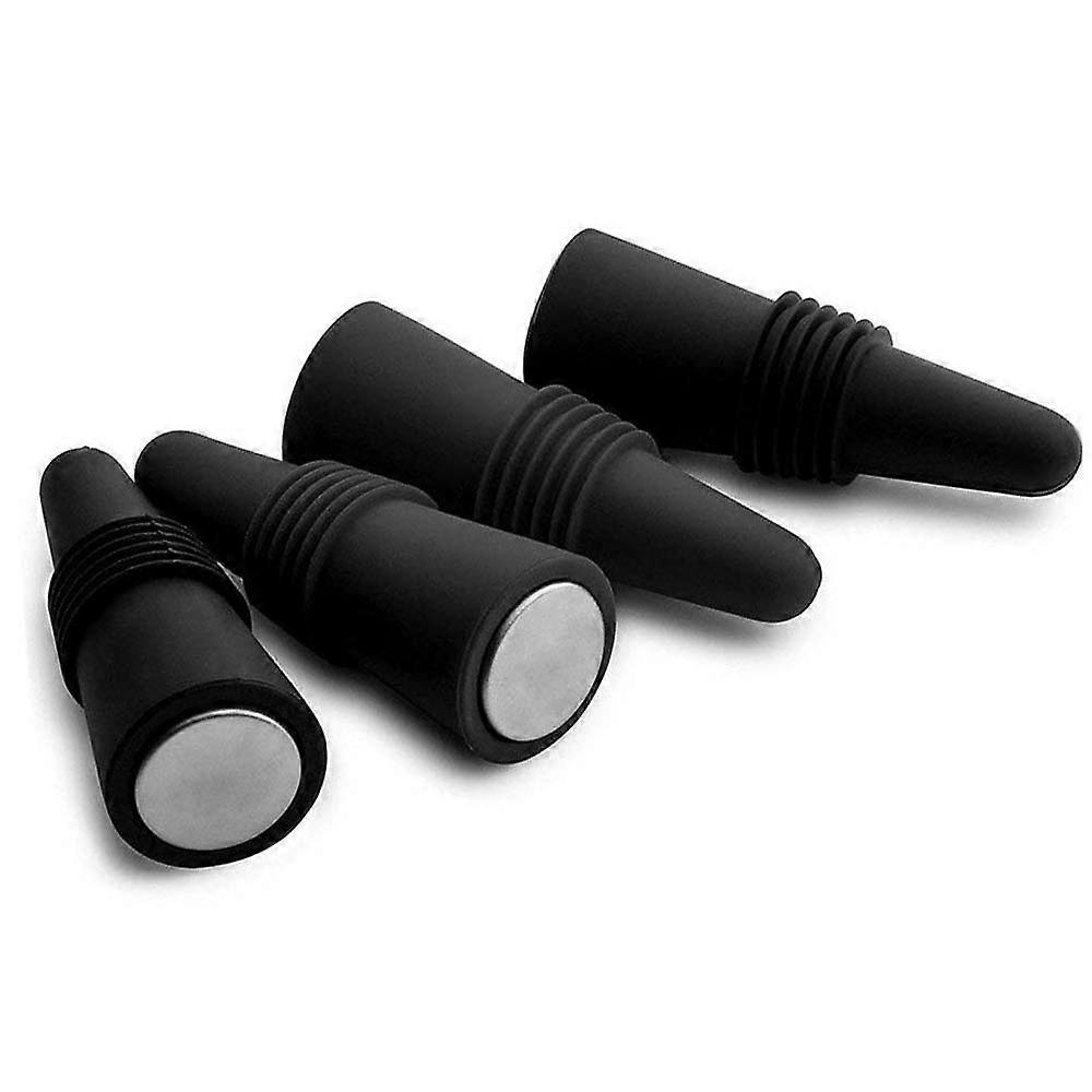 11 Silikonflaskpropp för vindryck sodaöl, set med 4 stycken, svart