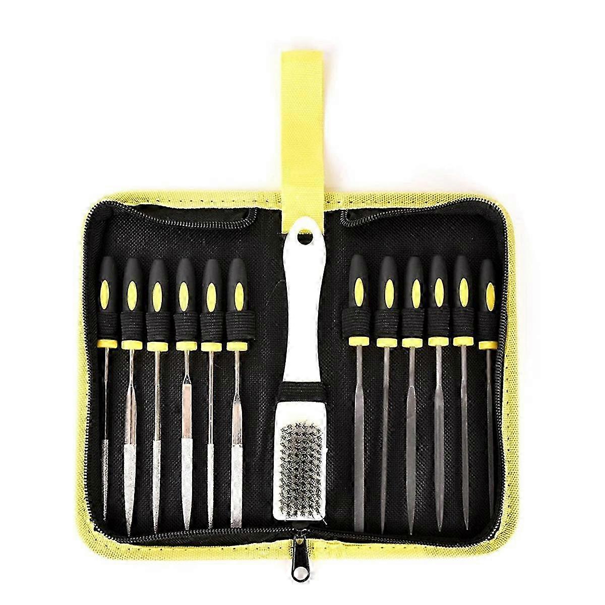 13pcs Needle Files Set,6 Diamond Files 6 Steel File Sets And Cleaning Brush Case With Handle