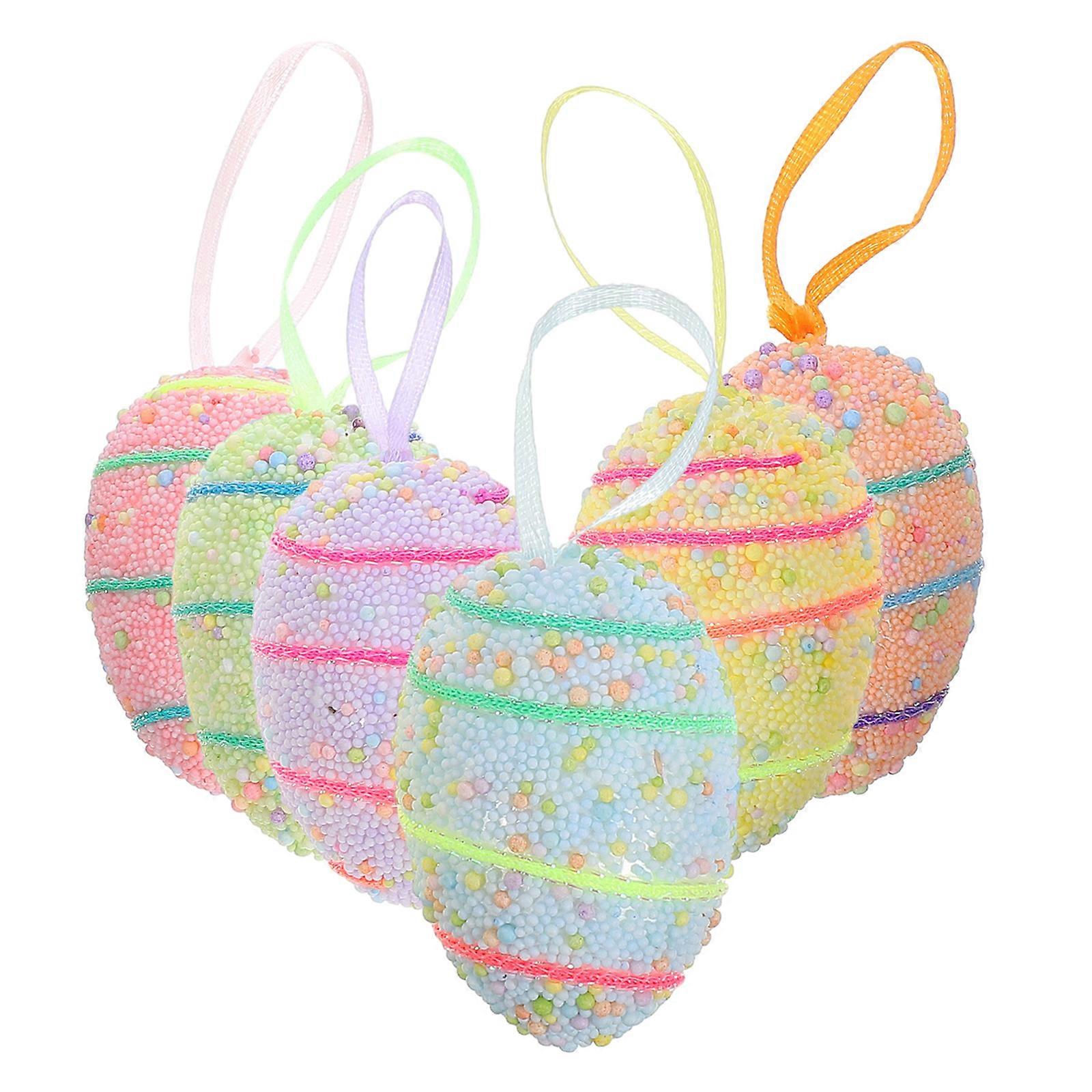 6Pcs Easter Egg Decorations Easter Hanging Foam Eggs Ornament for Easter DIY Crafts Spring Party