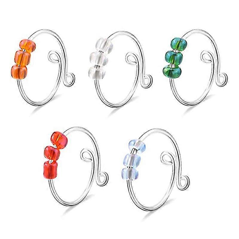 5 Pcs Adjustable Anxiety Ring With Beads Fidget Ring Women's Swivel Ring