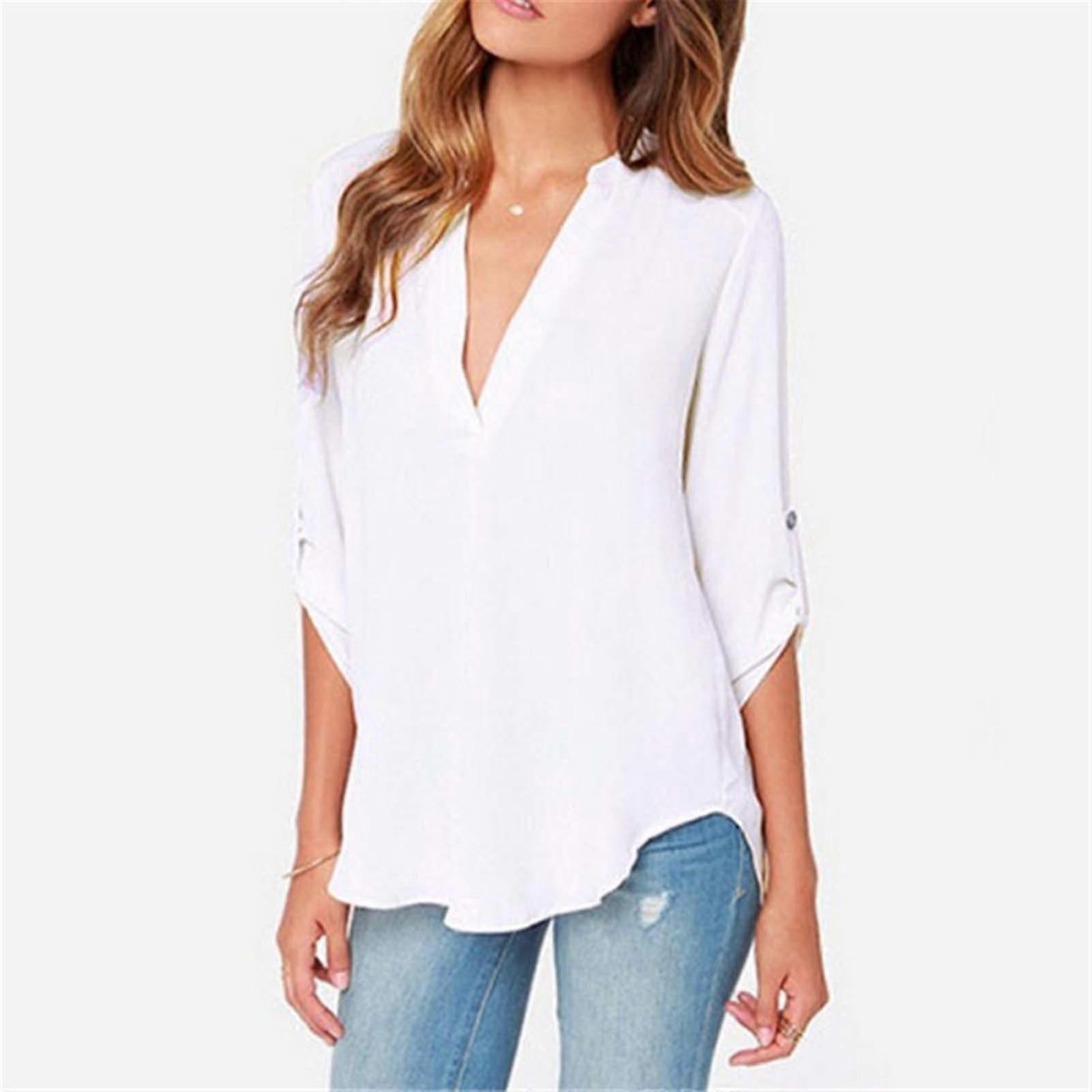 kvinner v nakke solid bluse skjorte chiffon topper