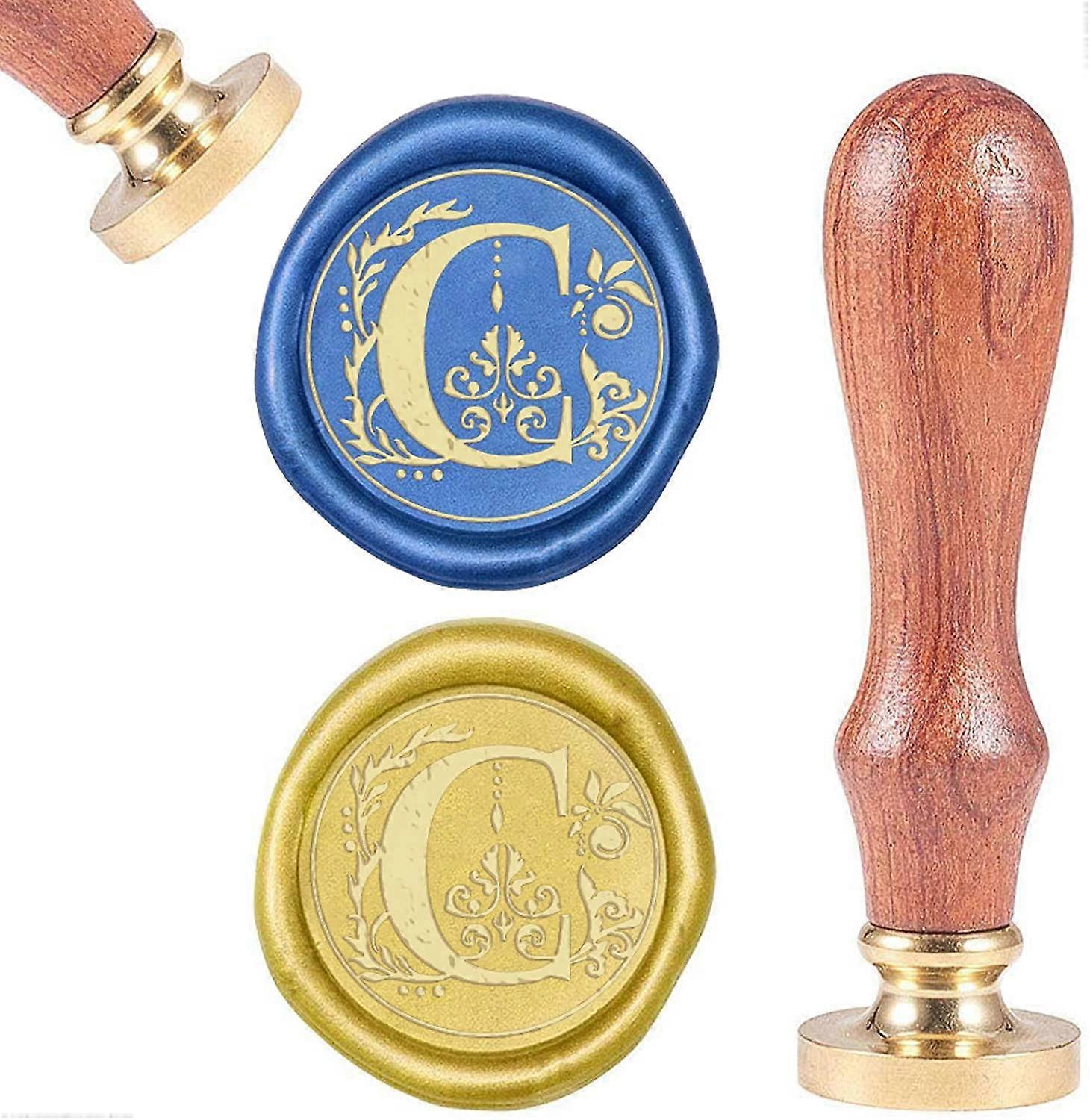 Letter C Wax Seal Stamp Vintage Alphabet Initial Sealing Wax Stamps Retro 25mm Removable Brass Head with Wooden Handle for Wedding Invitations Party E