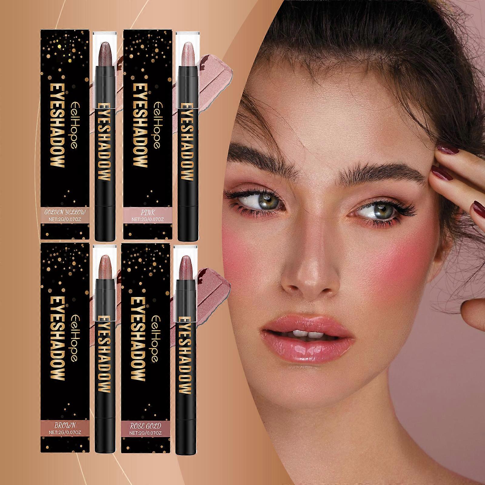 4 Colors Matte Eyeshadow Stick Set, Contouring and Highlight Eyeshadow Stick, Cream Eyeshadow Waterproof Long Lasting High Pigmented