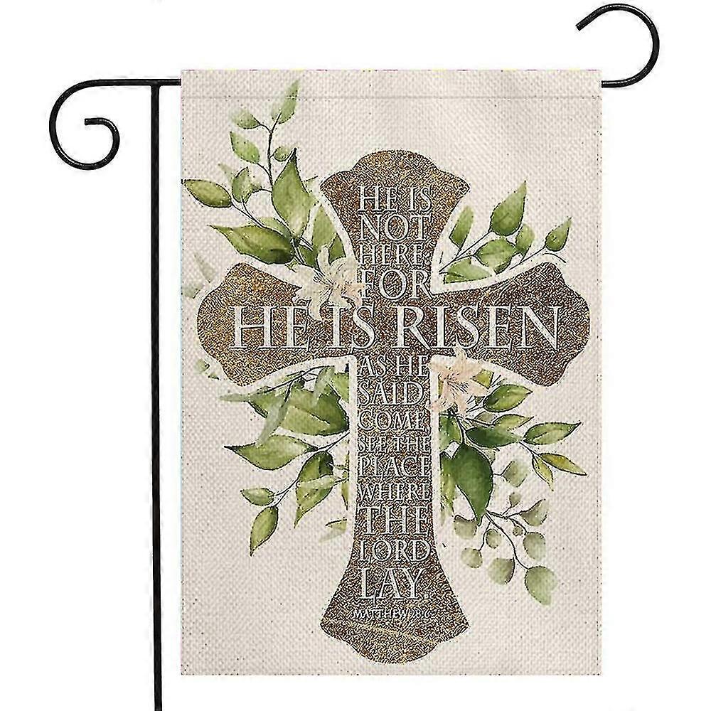 He Is Risen Spring Easter Cross Print Garden Flag Vertical Double Sided Burlap Welcome Farmhouse Yard Outdoor Festival Decoration