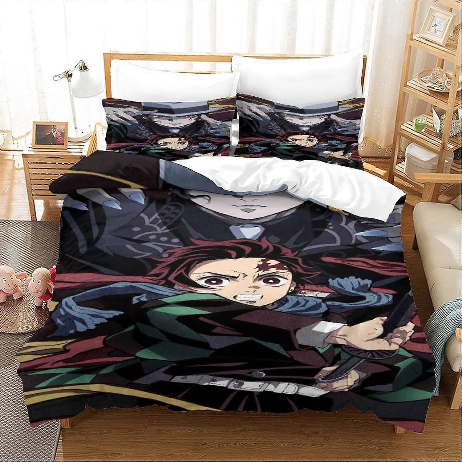 Ghost Slayer påslakan anime-karaktärer, sängkläder för flickor pojkar, vändbara påslakanuppsättningar, sängkläder med örngott 135*200 CM