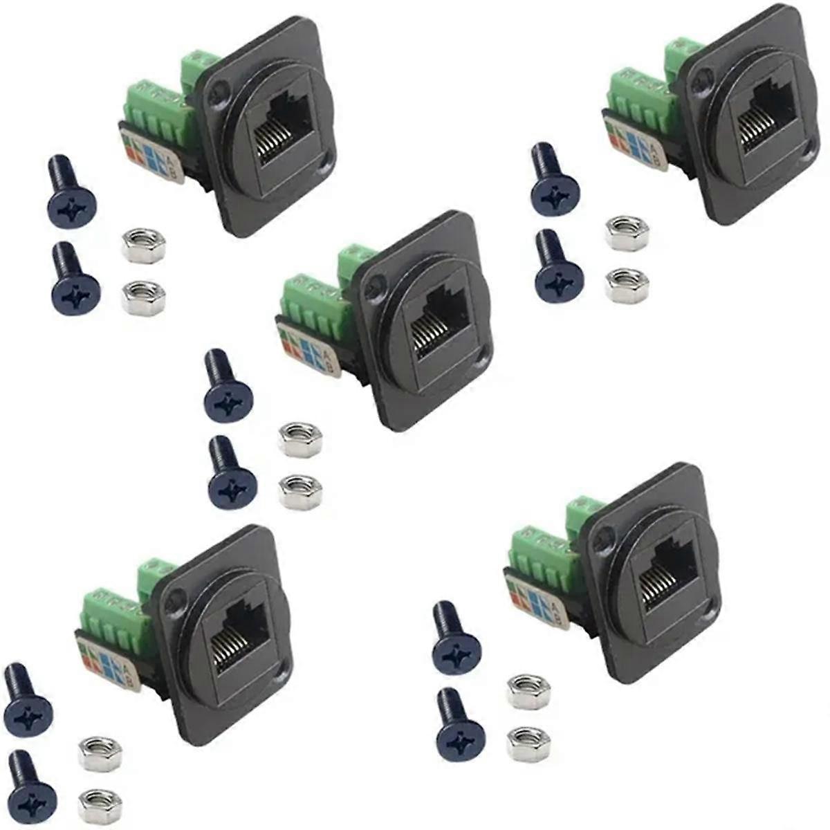 5 RJ45 CAT.5E Wiring Terminals Network Computer Modules with Fixing Nuts(Black)
