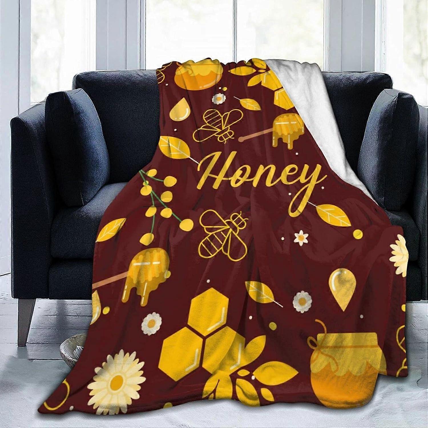 Cobertores de Flanela de Pelúcia - Cobertor de Lã com Flores de Mel - Colcha de Microfibra para Decoração de Sofá de Quarto Todas as Estações