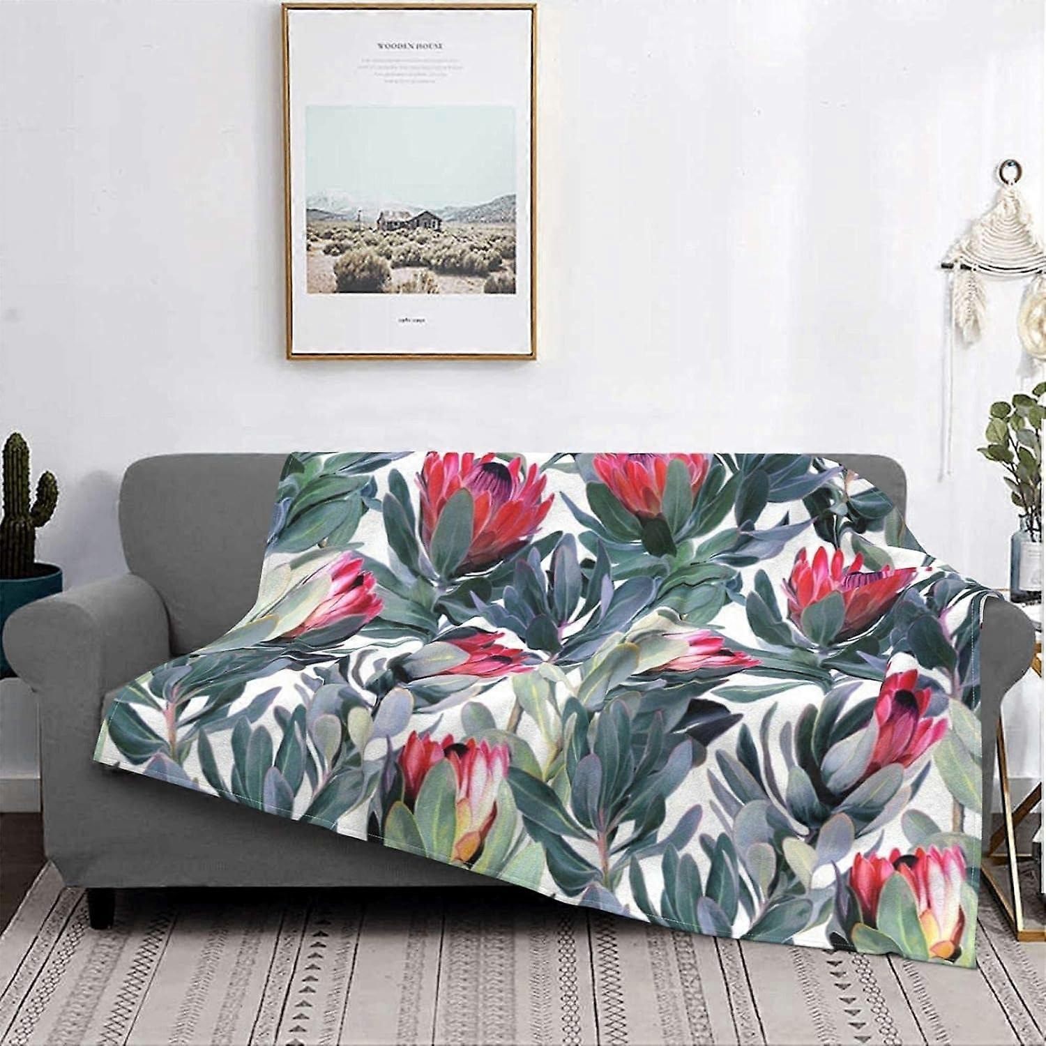 Blanket Painted Protea Pattern On White Background Warm Flannel Fleece Plush Soft Sofa Throw Blanket As Bed Cover/Bed Sheets-WSDE439
