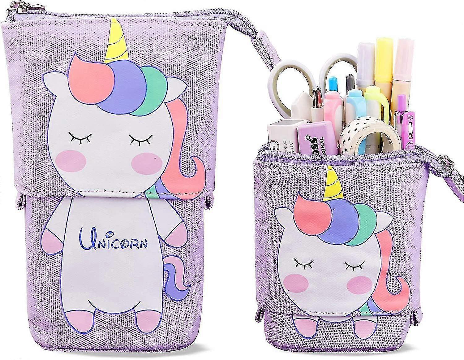 Durable Canvas Telescopic Pencil Case With Cute Unicorn Pattern - Pencil Cases For Boys Girls Studen