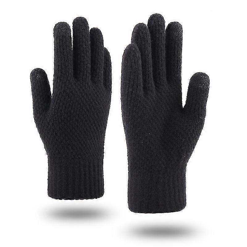 Knitted Gloves Winter Men's Velvet Thickening Split Finger Wool Warm Custom Touch Screen Gloves (c-3)