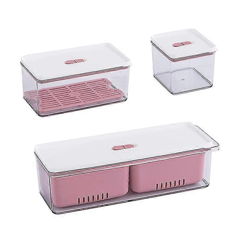 Stackable Produce Saver, Organizer Bins/storage Containers With Removable Drain Tray, Set Of 3, For