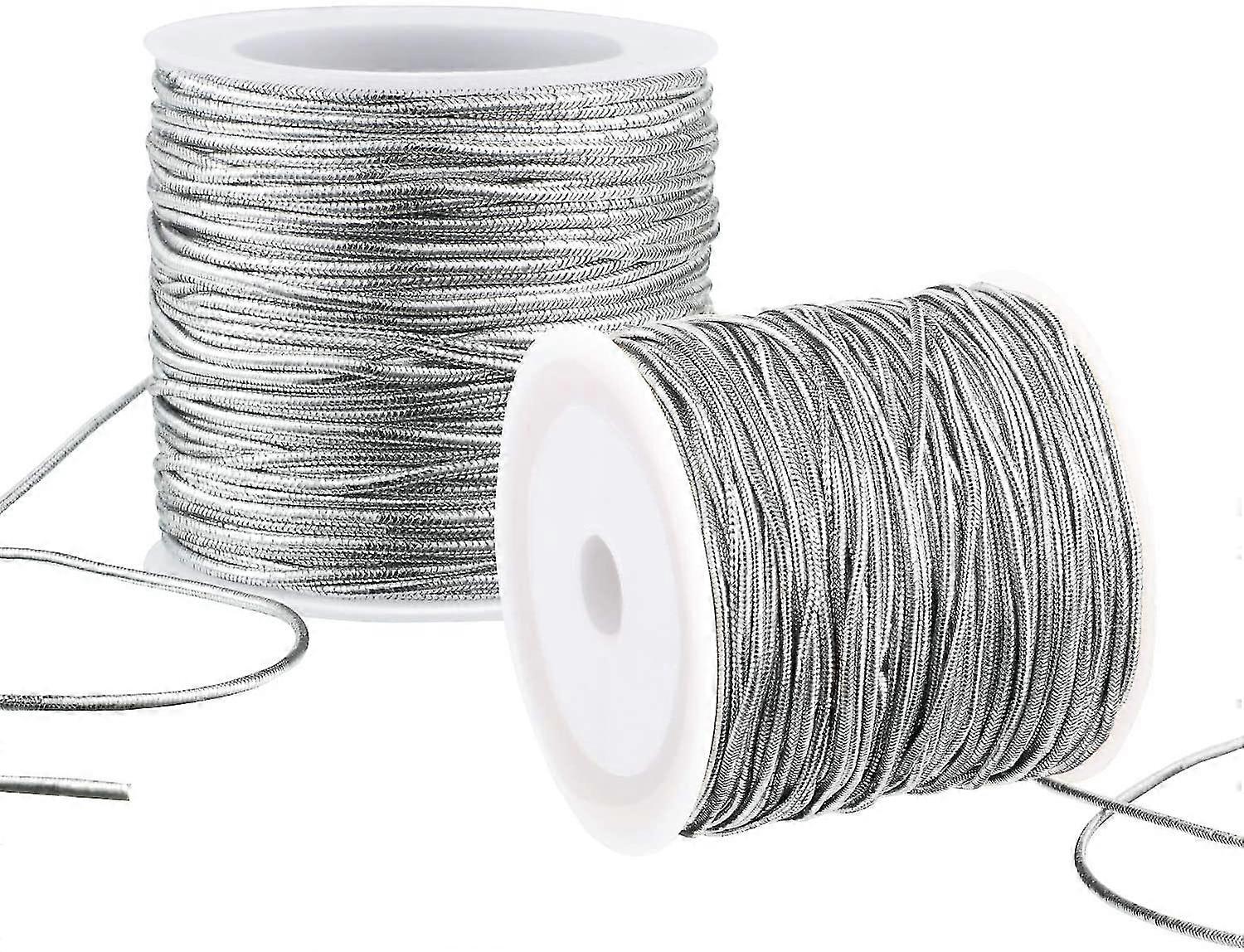 2 Rolls Metallic Elastic Cords Stretch Cord Ribbon Metallic Tinsel Cord Rope For Craft Making Gift Wrapping, 1 Mm 55 Yards (gold)