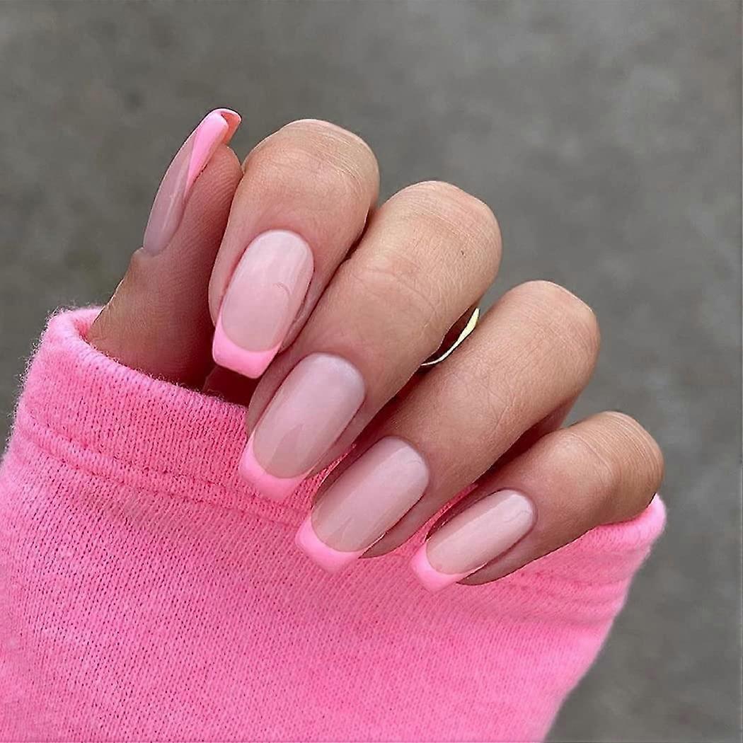 French Short Square False Nails Glossy 24Pcs Acrylic Nail