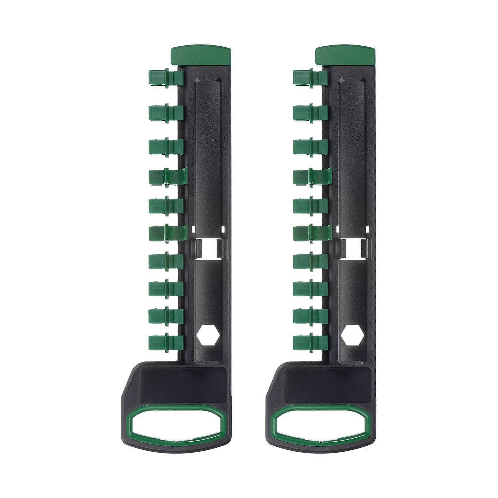 2 Pack 1/2 Inch Socket Organizer with 12 Clips Portable ABS Plastic Green