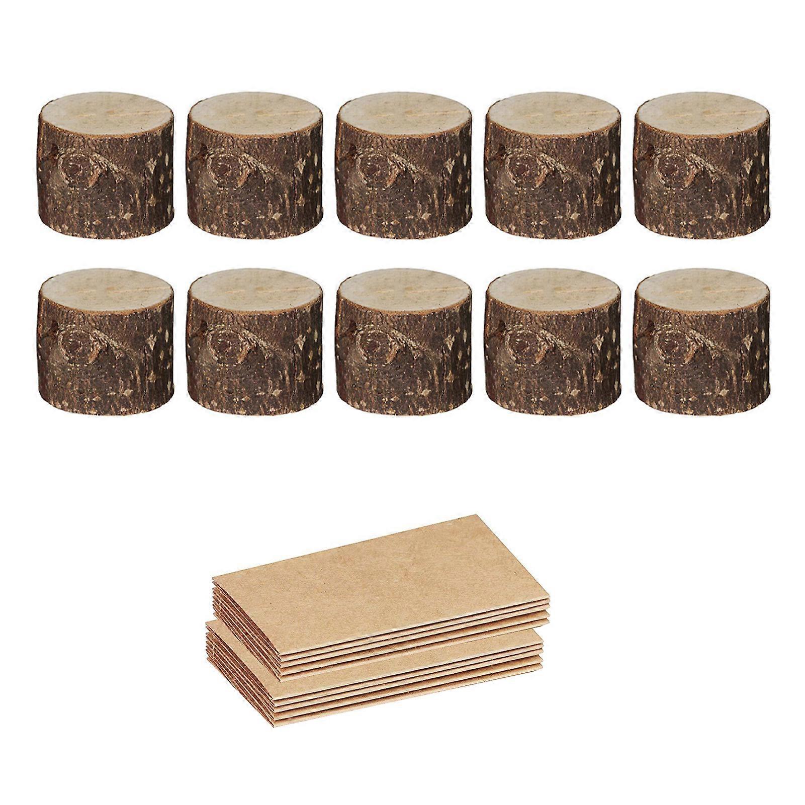 10Pcs Wooden Place Card Holder with 10Pcs Kraft Cards Rustic Table Number Stand Ornament Name Card Holders for Party