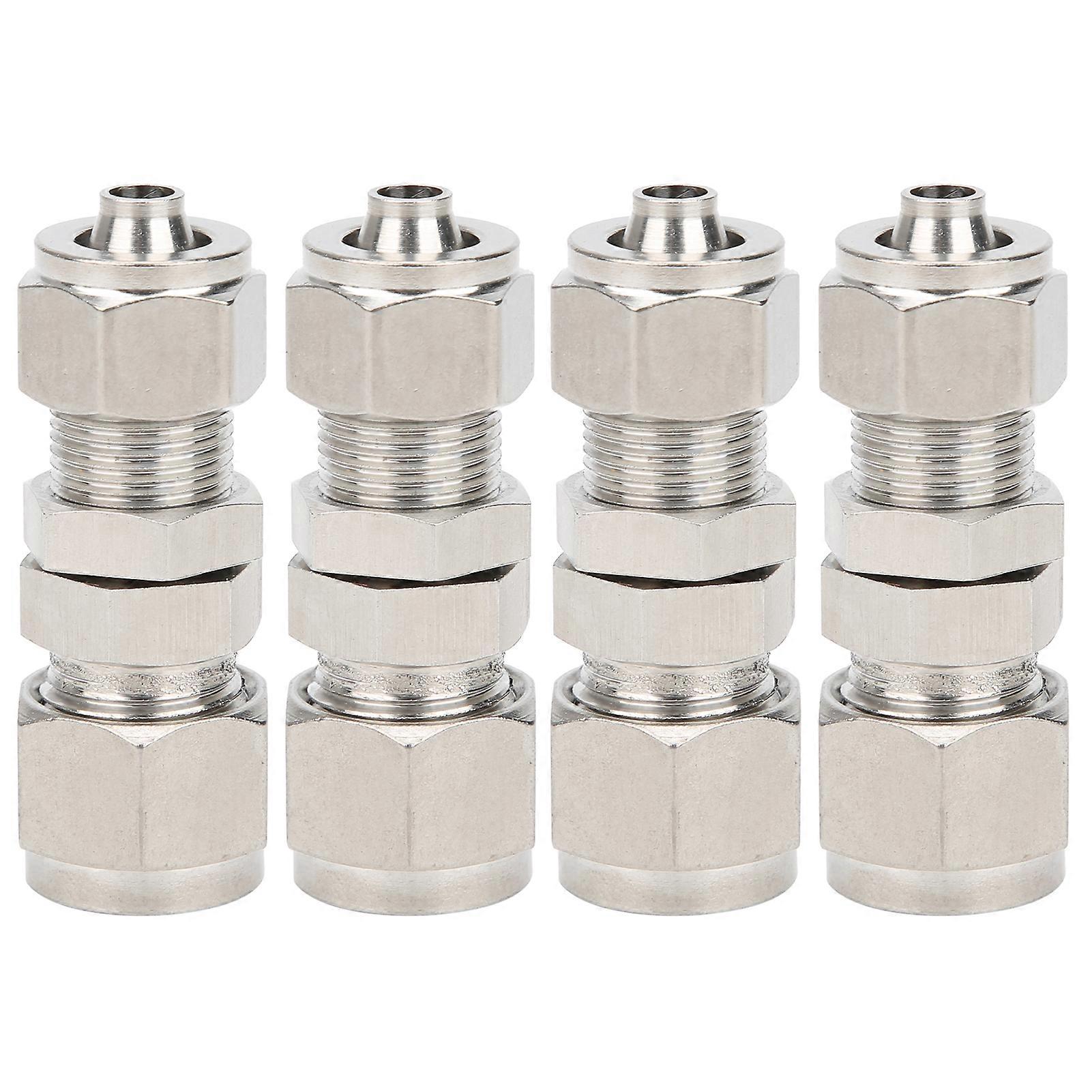 4Pcs Ferrule Compression Fitting 2?Touch Straight Bulkhead Connector 304 Stainless Steel10x6.5