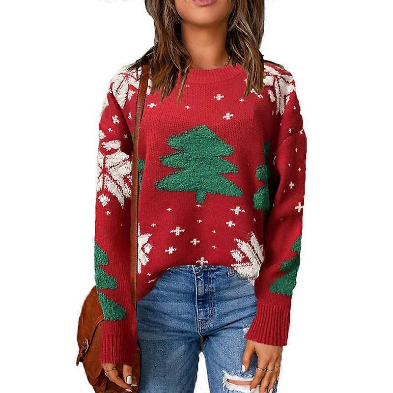 Frauen Weihnachten Strickpullover Langarm Rundhalspullover Strickwaren