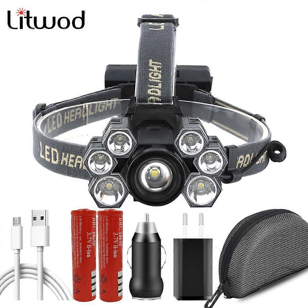 7 Led Headlamp Powerful Head Flashlight Lamp Waterproof Zoom Headlight USB Rechargeable 18650 Battery Torch Adjustable XM-L T6