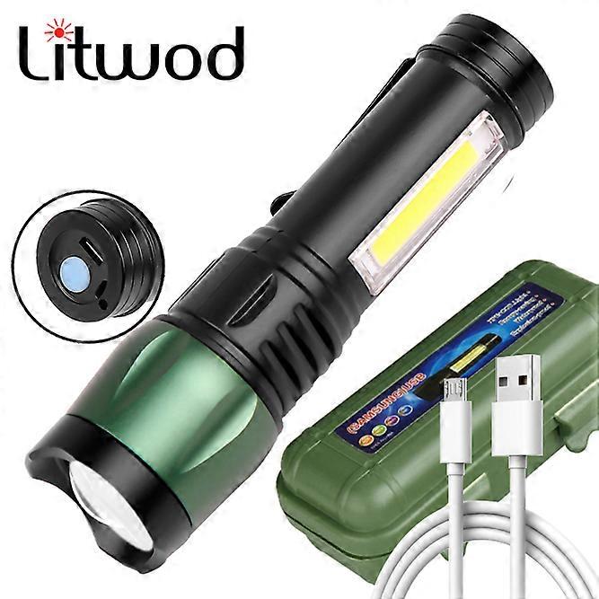LED Flashlight 3 Modes Built in Battery Super Bright XP-G Q5 USB Rechargable Mini Torch Waterproof Portable COB Camping Light