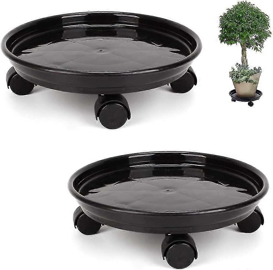 2 Pcs Trolley Plant Stand With 4 Universal Casters For Transporting Heavy Flower Pots Easily Or As Plant Stand Tray