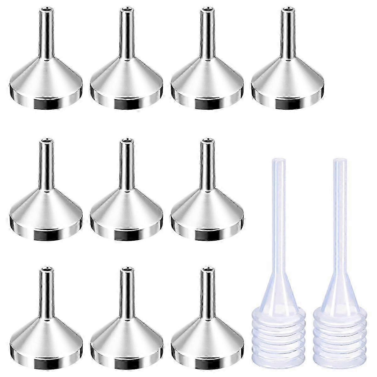 10 Pack Small Metal Funnels with 2 Pack Mini Pipette compatible with Filling Small Mini Bottles or Containers, Perfume, Silver&Gold