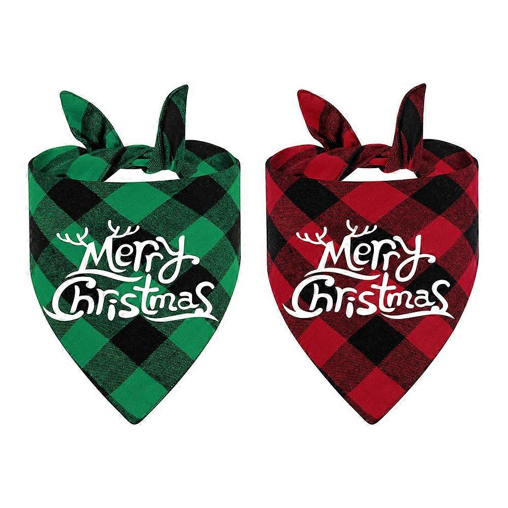 ロットド2クラシックトライアングルJoyeux Nol imprim格子縞animaux de compagnie charpes - PETホリデーアクセサリーの装飾