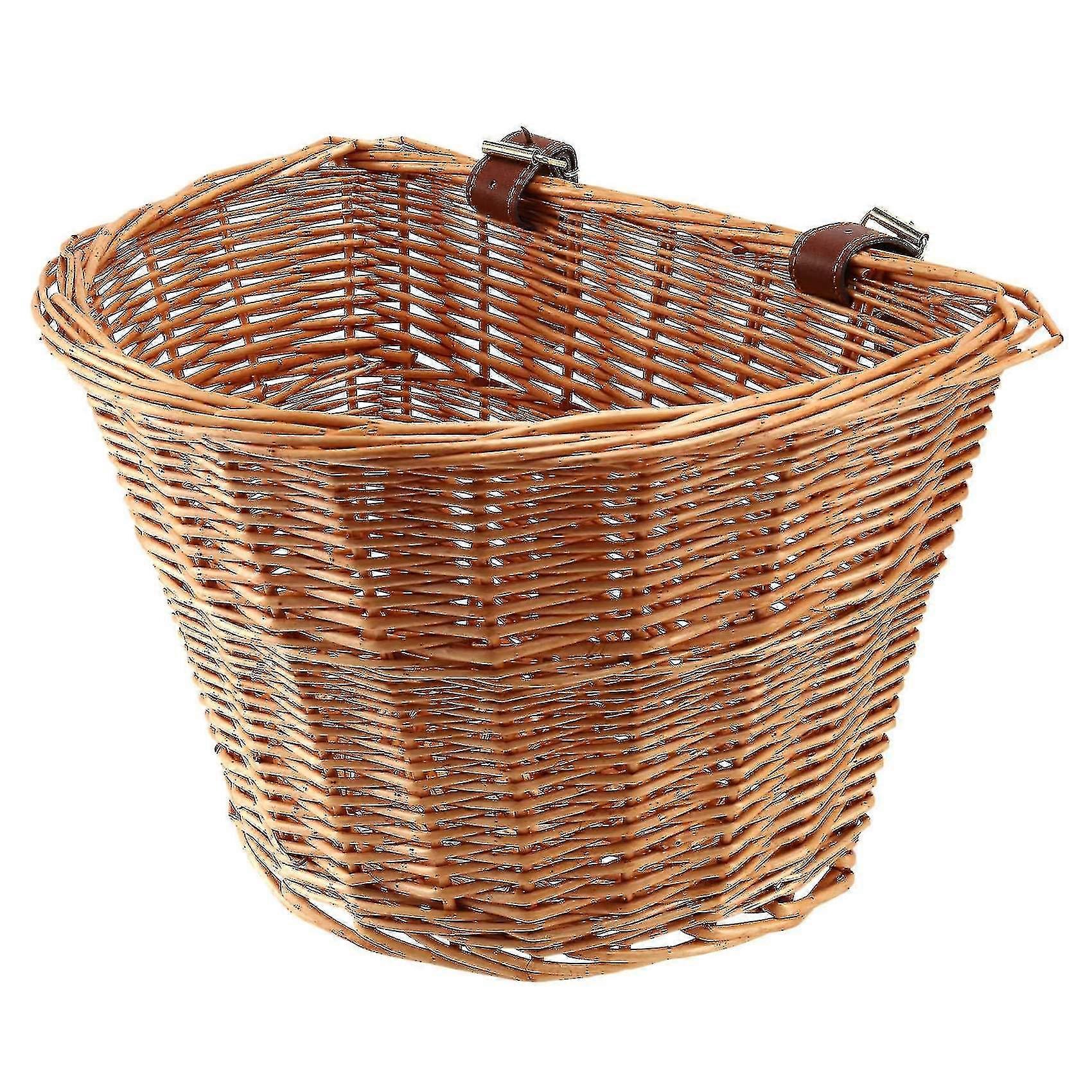 Retro, Handmade, Wicker Bicycle Front Basket With Leather Straps