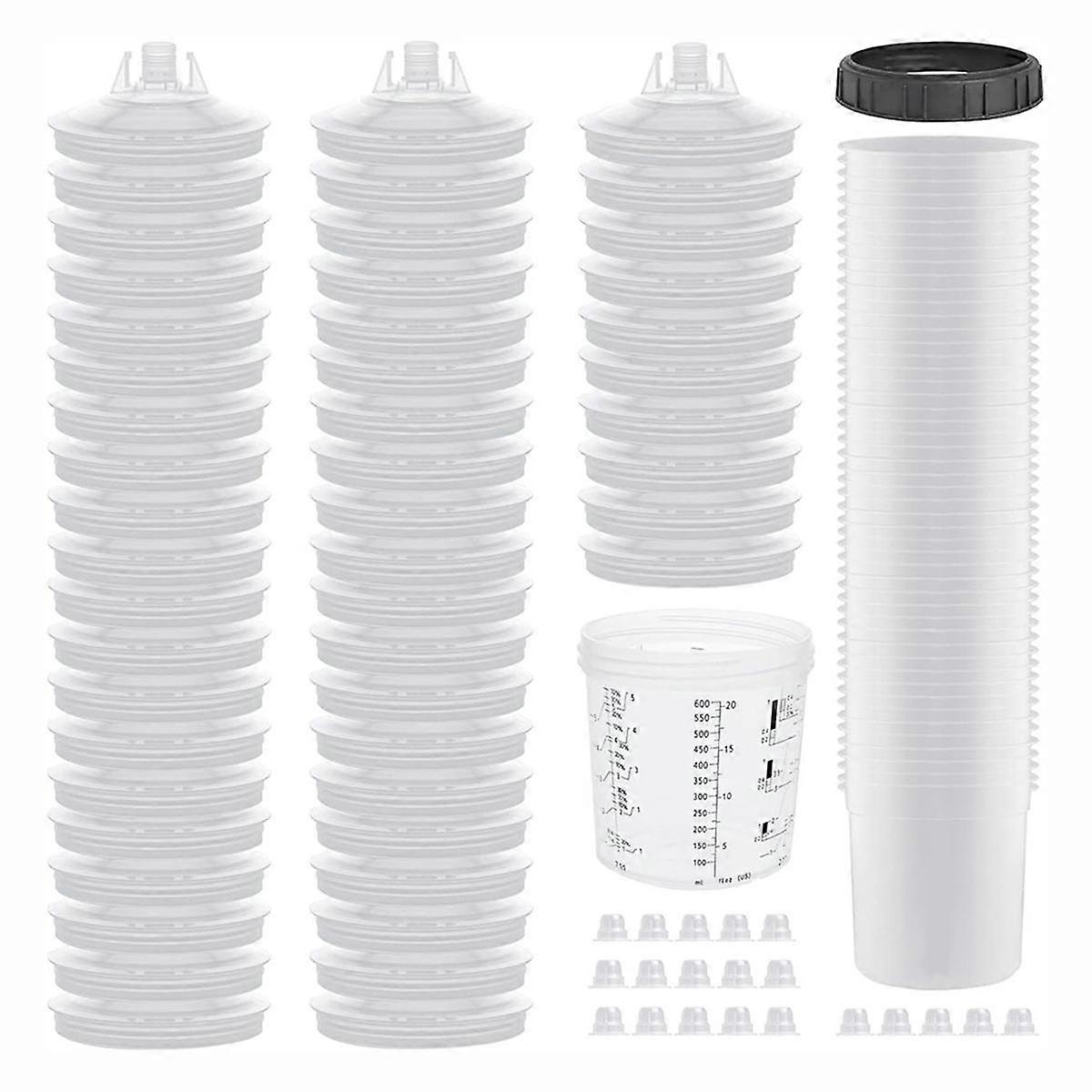 Paint Sprayer Mixing Cup,1.0 System(Not 2.0)-50Pcs 20 Ounce Kit -50 Cup Liners,50 Lids with Strainer,1 Hard Cup,20 Plugs