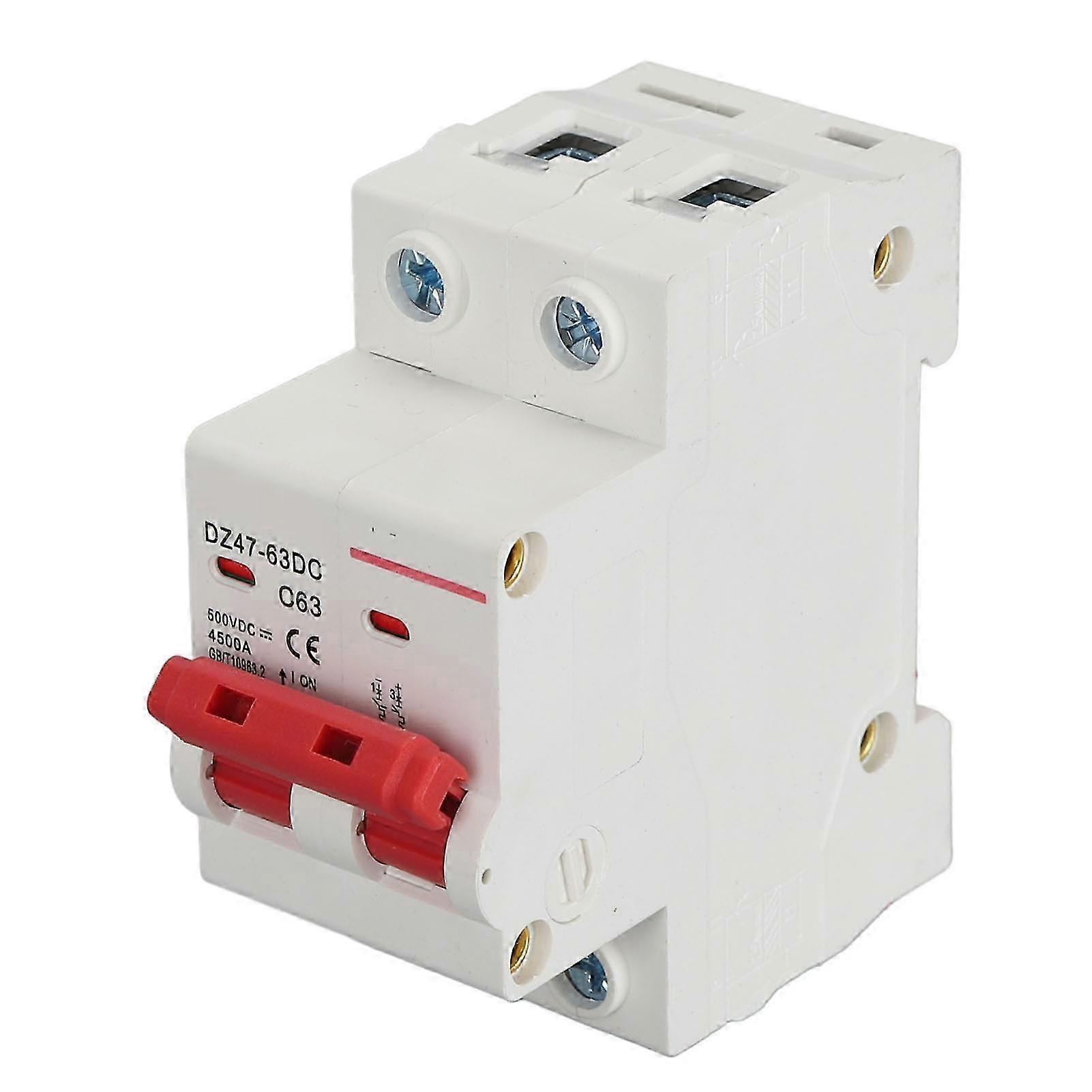 2 Pcs DC Miniature Circuit Breaker 2P 63A 500V 4500A Breaking Capacity Solar Mini Circuit Breaker for PV System