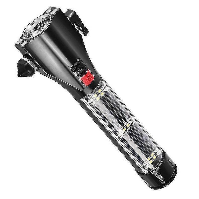 Multi-function Car Safety Hammer Flashlight, Emergency Escape Tool With Window Breaker Seatbelt Cutter, Led High Lumens Rechargeable Solar Powered Eme