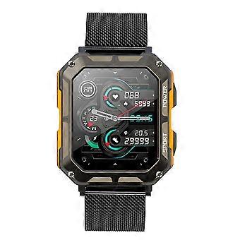 1,83-Zoll-Smartwatch-Herzfrequenz Bluetooth-Anrufinformationen Push-Smart-Armband mit langer Akkulaufzeit Sportuhr orangefarbenes Stahlband