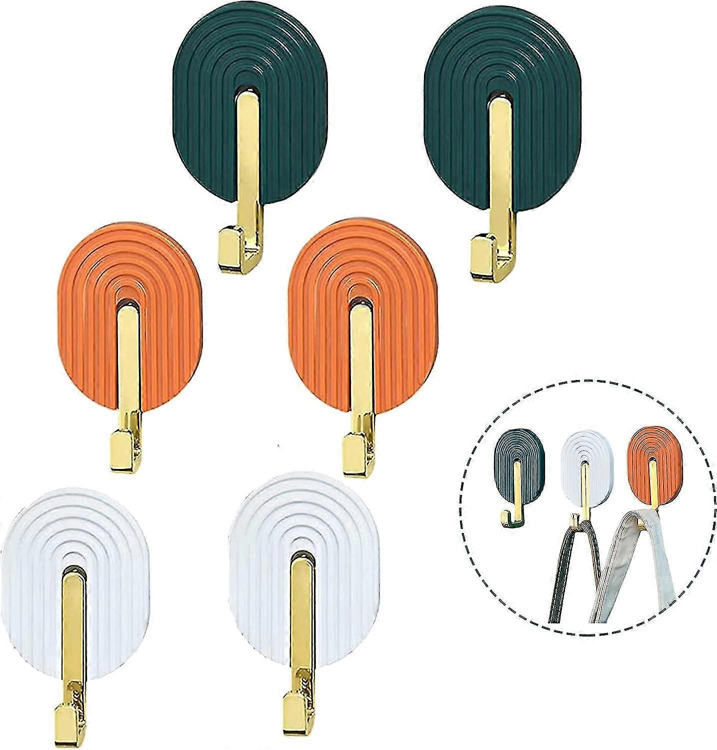 6 Packs Self Adhesive Colored Plastic Sticky Hooks, Stick on Plastic Hooks Heavy Duty Multi-Purpose Hooks