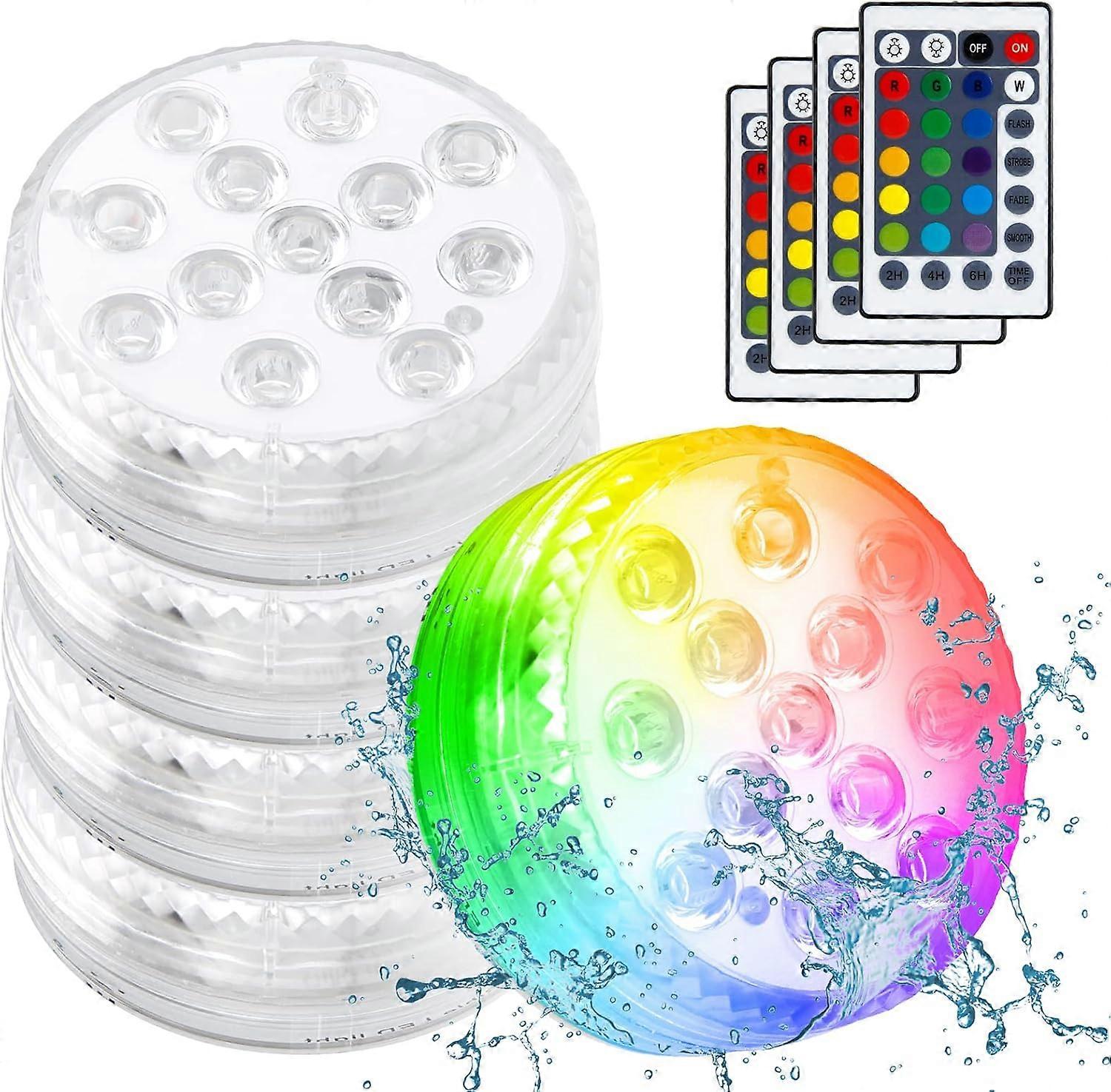 bon Submersible LED Lights, 4 pièces Mini LED Lumières de piscine Bande lumineuse d’aquarium 4 télécommandes RGB Multicolore Bougie Lumières sous-marines Étanche 
