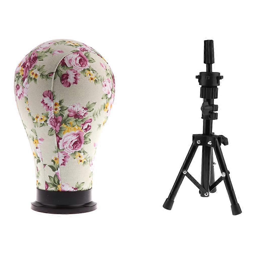 23 Wig Making Styling Cork Canvas Block Mannequin Head Model with Metal Adjustable Wigs Head Stand Tripod Holder Set