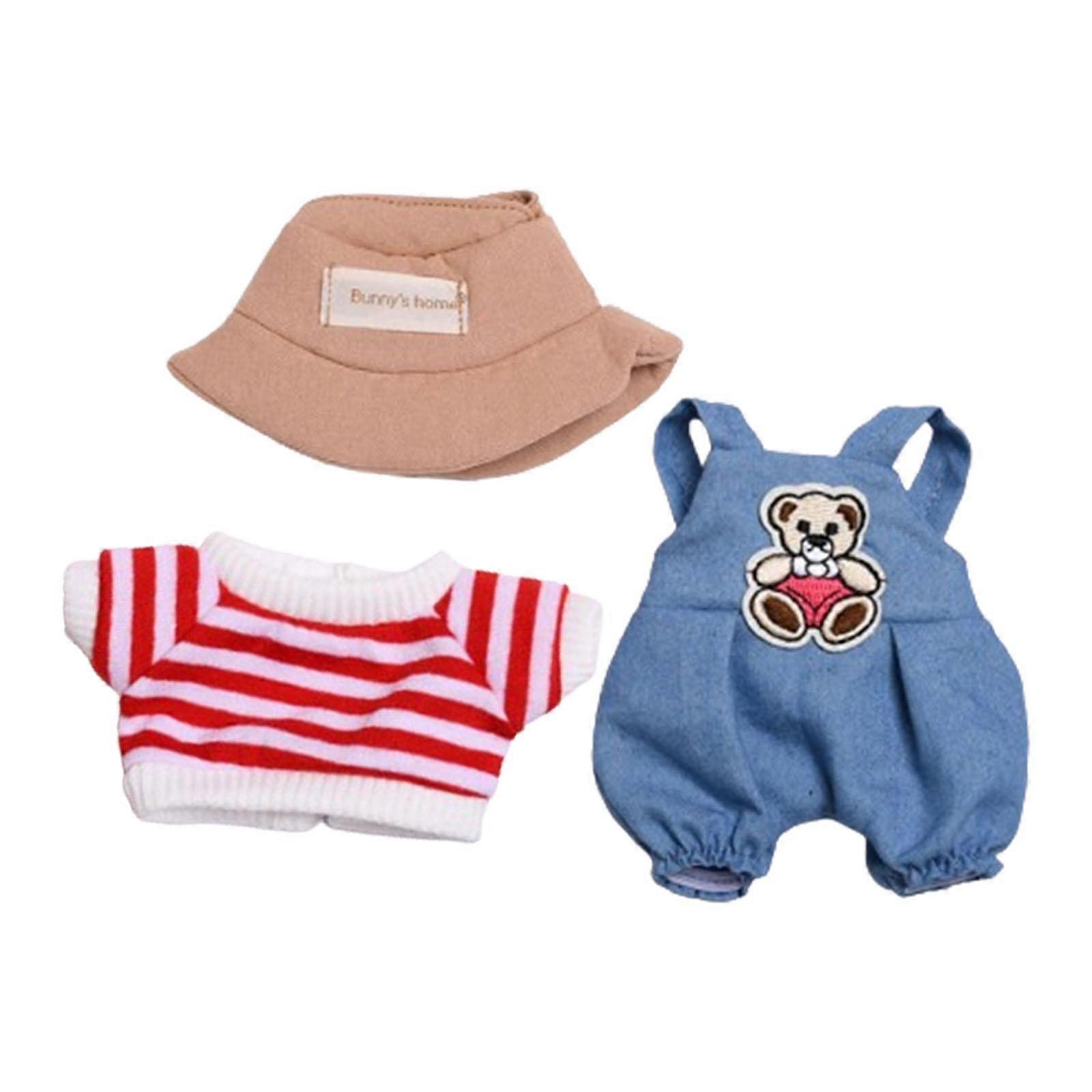 3Pcs Mini 6 Zoll Puppe Kleidung Gestreift Set Mädchen Puppe Kleidung für Anhänger Puppe blauer Hut Set
